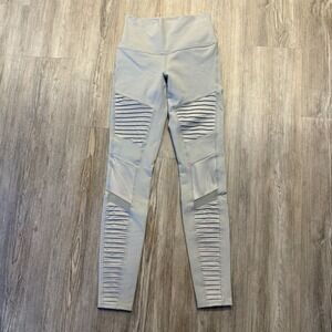 Alo Womens XS High Waist Moto Leggings Light Gray